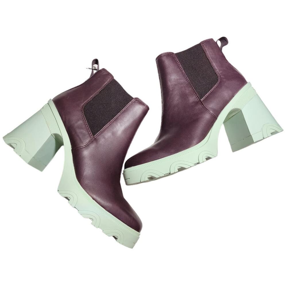 Sorel Brex Heel Chelsea Bootie Chunky Lug Sole Boots in New Cinder Sea Sprite
